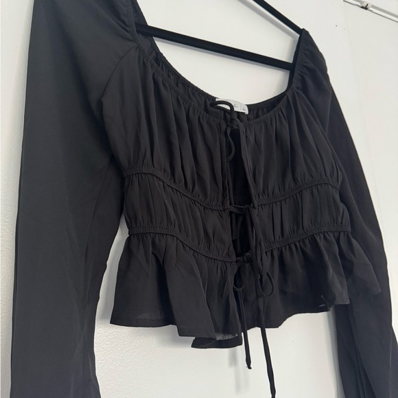 Active USA Tops - Active USA Black Ruffled Tie Front Blouse
